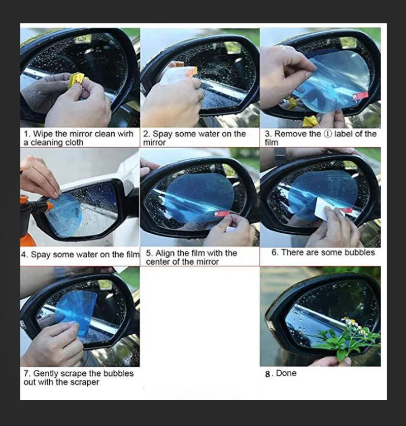 4 шт. анти-противотуманная пленка автомобиля заднего вида зеркальная водостойкая