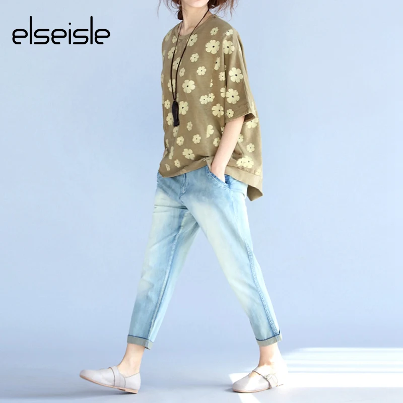 Женская футболка с цветочным принтом elseisle в стиле Харадзюку корейский стиль