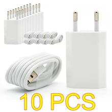 10PCS/Lot Wall EU Plug White Color USB Charger For iPhone 8 Pin Charging Cable + Charger Adapter For Apple iPhone 6 7 Plus 5S 5