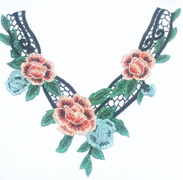 5 шт./лот ткань с кружевным воротником и вышивкой в виде красных цветов для