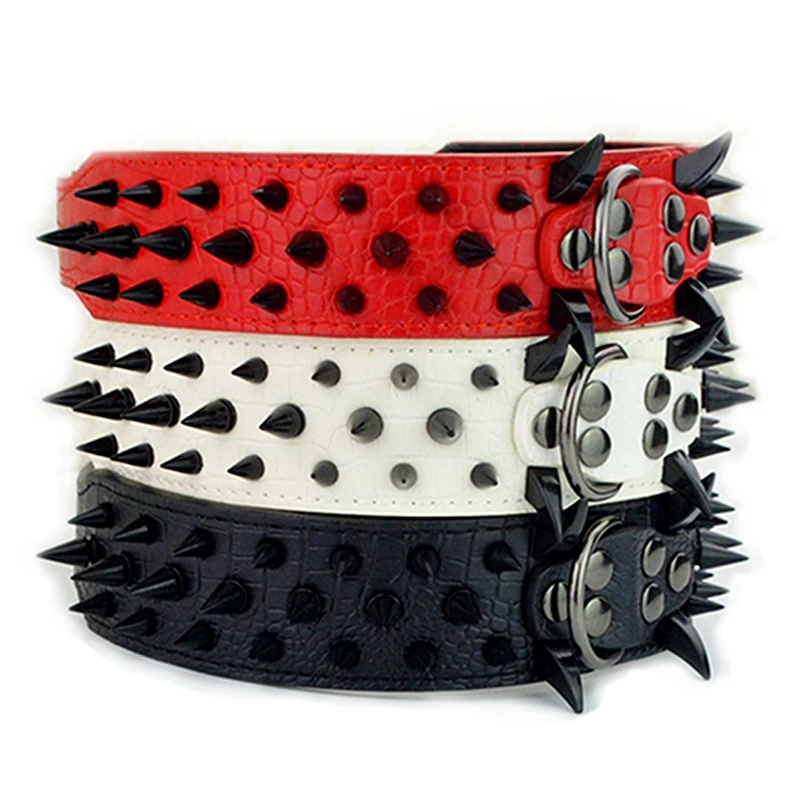 Модный черный ошейник для собак из мягкой искусственной кожи с заклепками ширина