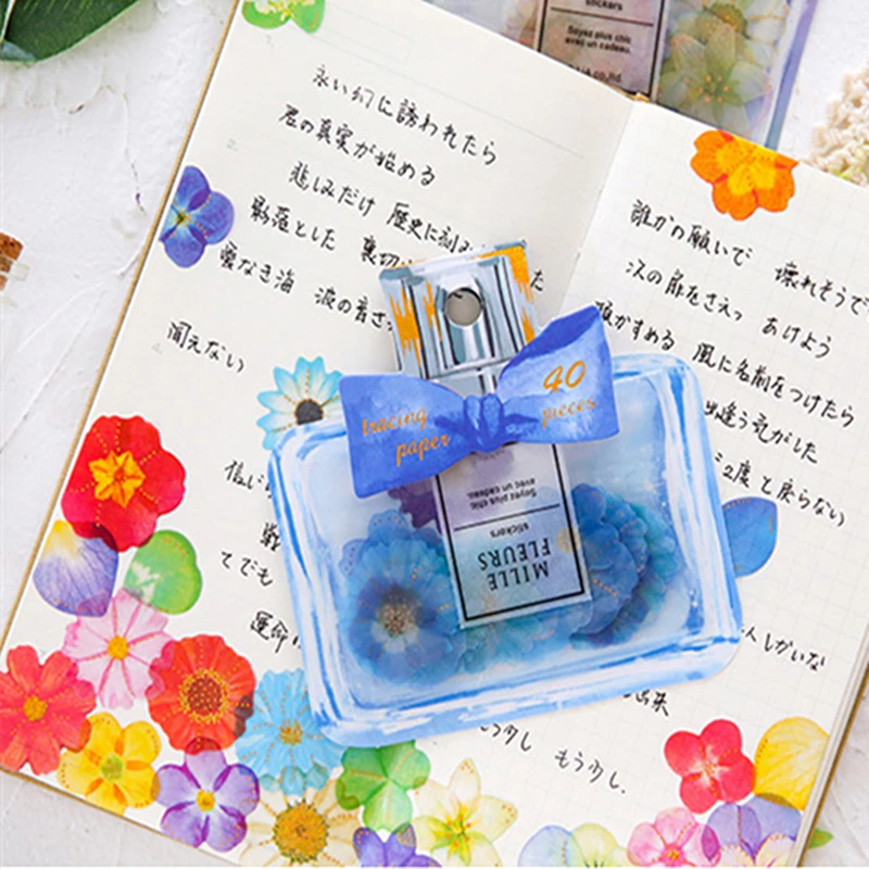 

40pcs/Pack Bow-knot Perfume Bottle Sticker Creative DIY Petal Flake Scrapbook Calendar Notebook Label Memo Decoration Stickers