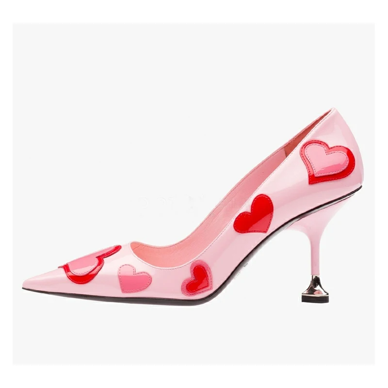 

Heart Pink Shoes Women Colourful Pumps Pointed Toe Sweet High Heels Pull On Pretty Wedding Shoes
