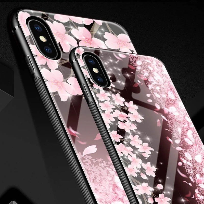 Стеклянный чехол для телефона Sakura для iPhone XS MAX XR, чехол из закаленного стекла для iPhone X 8 7 6S 6 Plus, чехол для OPPO R15 R17