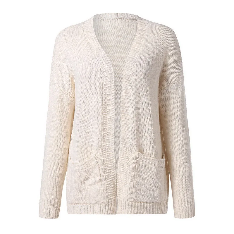 Women's Fashion Casual Long Sleeves Solid Color Knitted Cardigan New Loose Slim Fit Sweater Coat with Pockets |