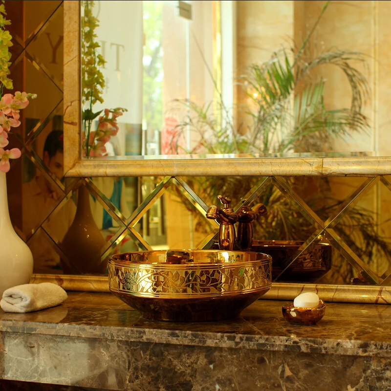 Художественная фарфоровая столешница и полустолешница с золотой гравировкой