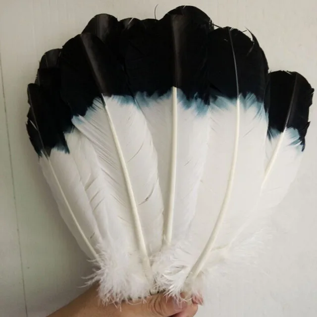 

Wholesale 50 pcs beautiful double dyed black and white Turkey feathers 25 to 30 cm feather clothing decoration