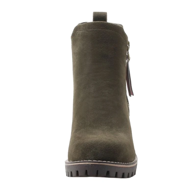 SJJH Женские ботинки Мартин с круглый носок коренастый Zip Faux Suede зима Короткие