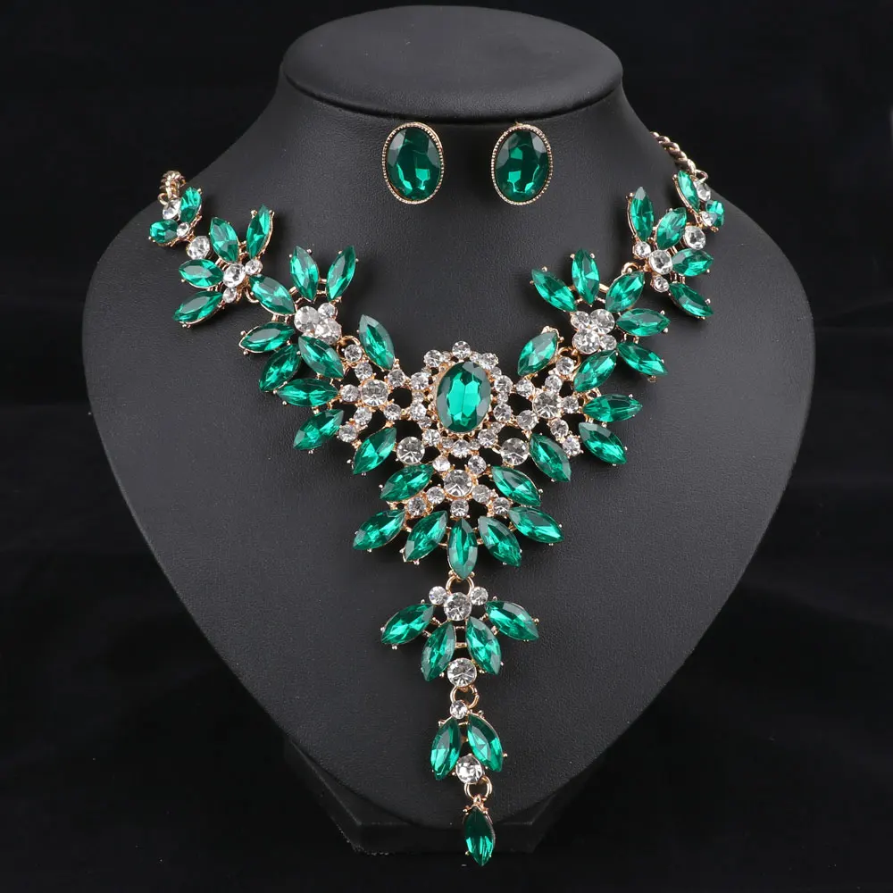 Модные женские свадебные ожерелья наборы золотистого цвета Колье со стразами и