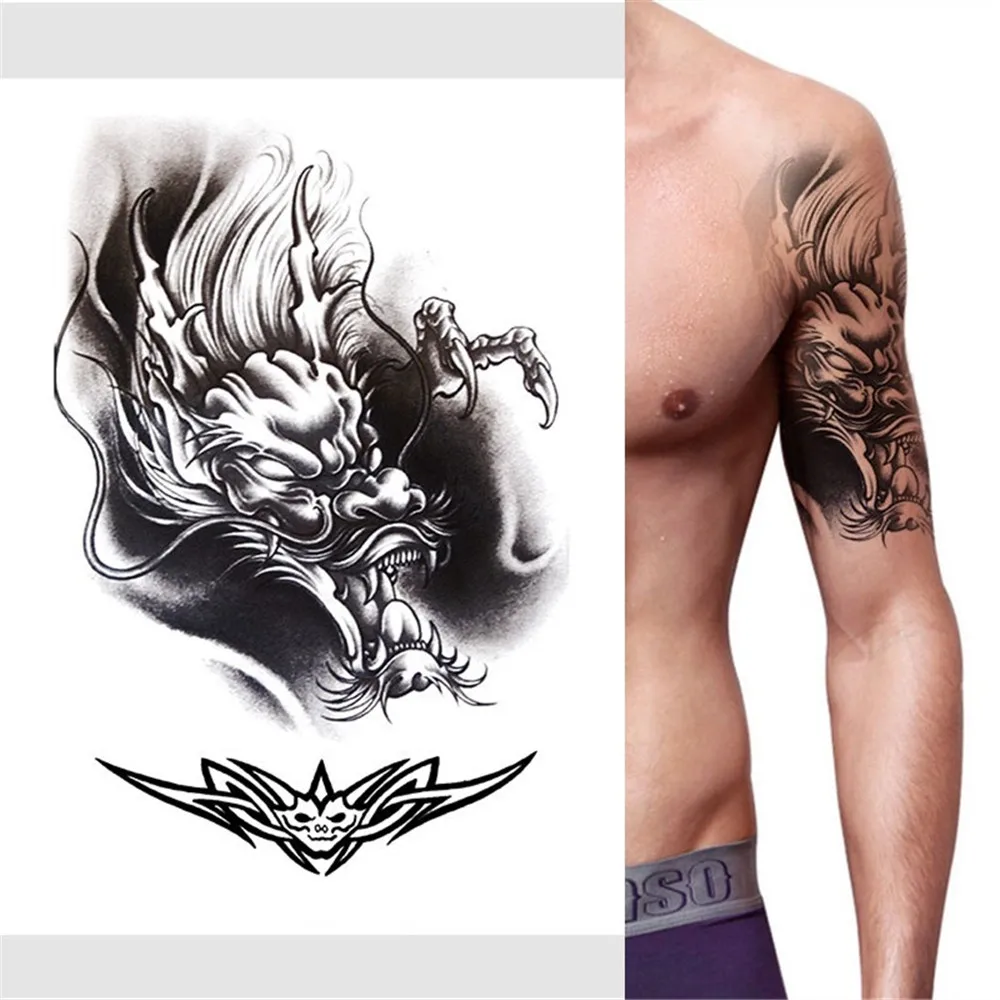

Geometry Cool Temporary Tattoo Sticker waterproof male traditional black Dragon flower arm tattoo Dragon Fake Tattoo
