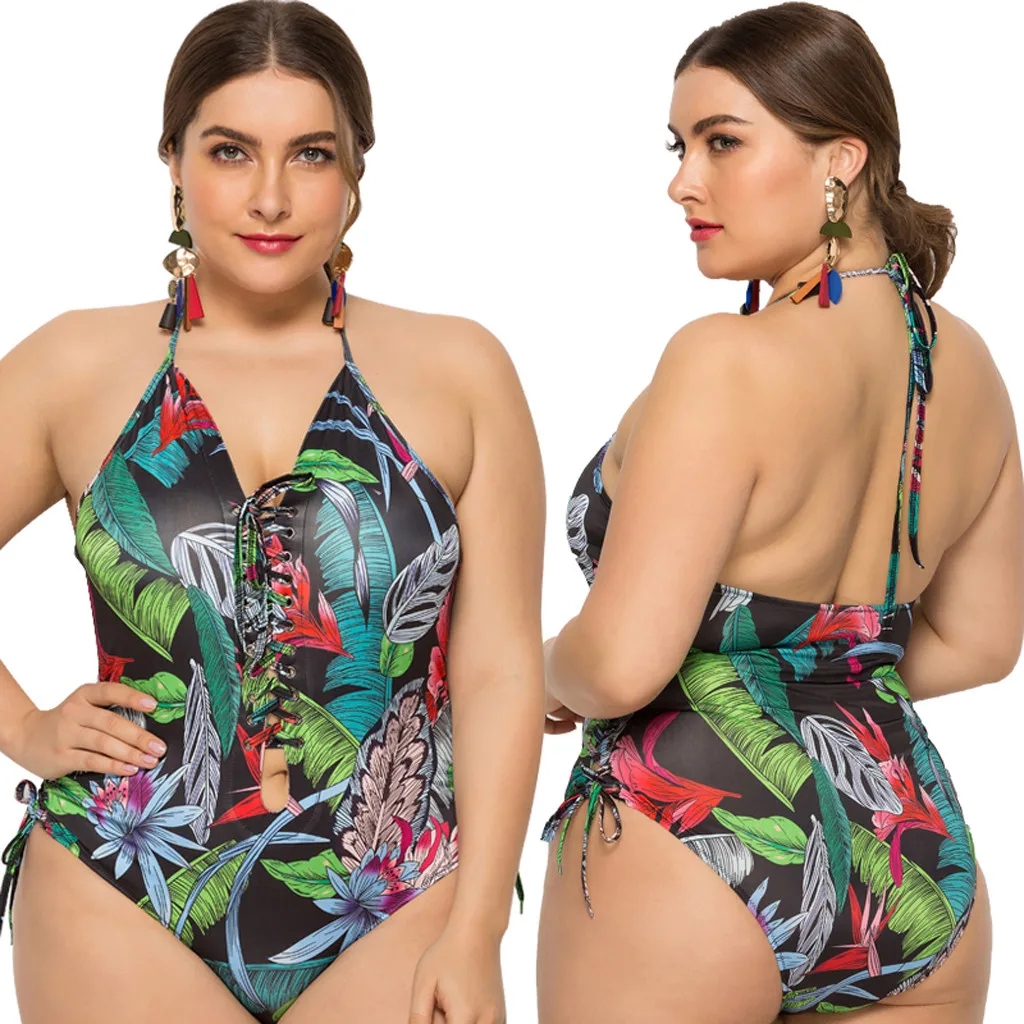 Летний женский цельный купальник с принтом зеленого цвета бандажные купальники