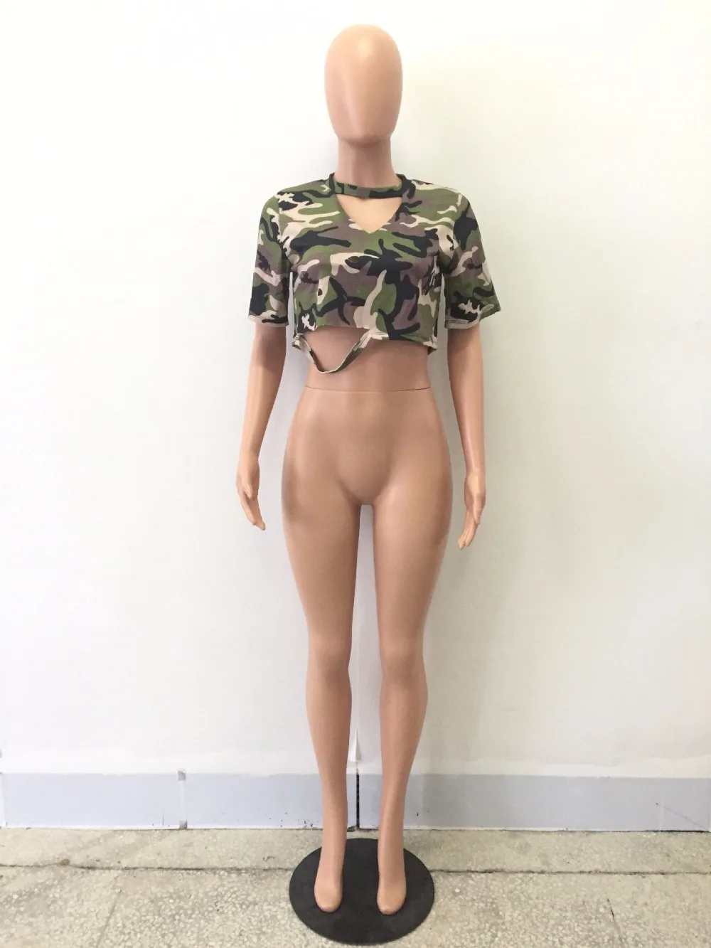 Мода Камуфляж печати Для женщин Топ Холтер рубашка крутая футболка | Женская