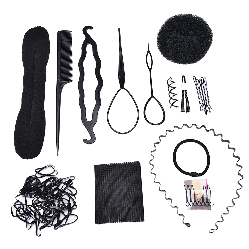 

1 Set of Hair Makeup Tool Kits Magic Hair Braider Sponge Donut Bun Pads Spiral Hair Hairpins Ponytail Hairstyling Tools Set