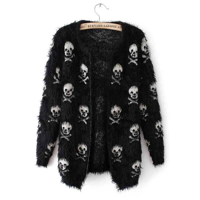 2017 autumn and winter new women's fashion street for the skull of mohair knitted cardigan c529 | Женская одежда