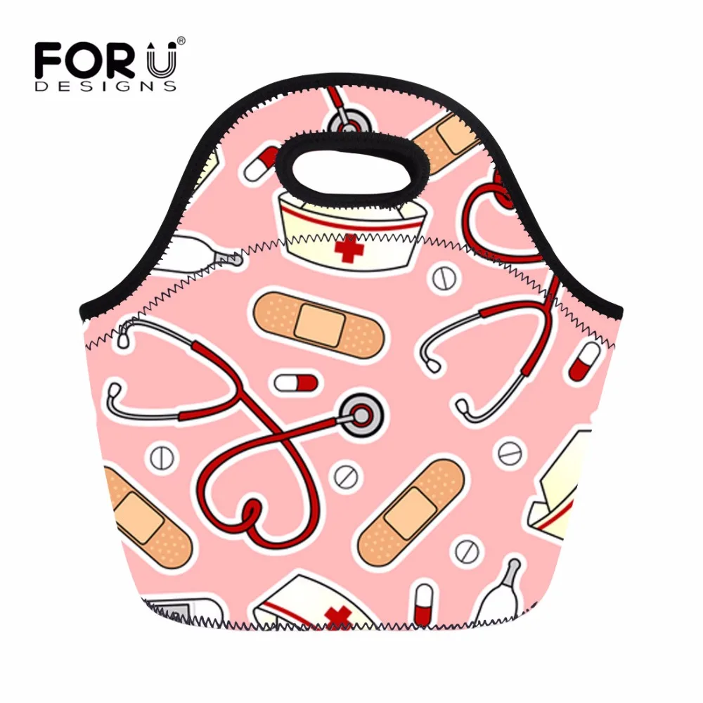 

FORUDESIGNS Neoprene 3D Print Cute Nurse Love Lunch Bags Insulated Waterproof Food Box Girls Packages Women Kids Baby Handbag