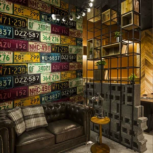 Чердак ретро 3d ПВХ настенная бумага особенность автомобильный номерной знак Олово ретро фон виниловая настенная бумага для бара ресторана КТВ фон