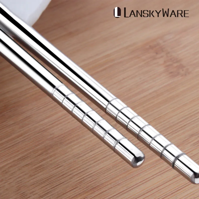 LANSKYWARE Chinese Stainless Steel Chopsticks Reusable Anti-Skip Long Handle Chopstick Set For Fry Beef Food Sticks Hashi | Дом и сад