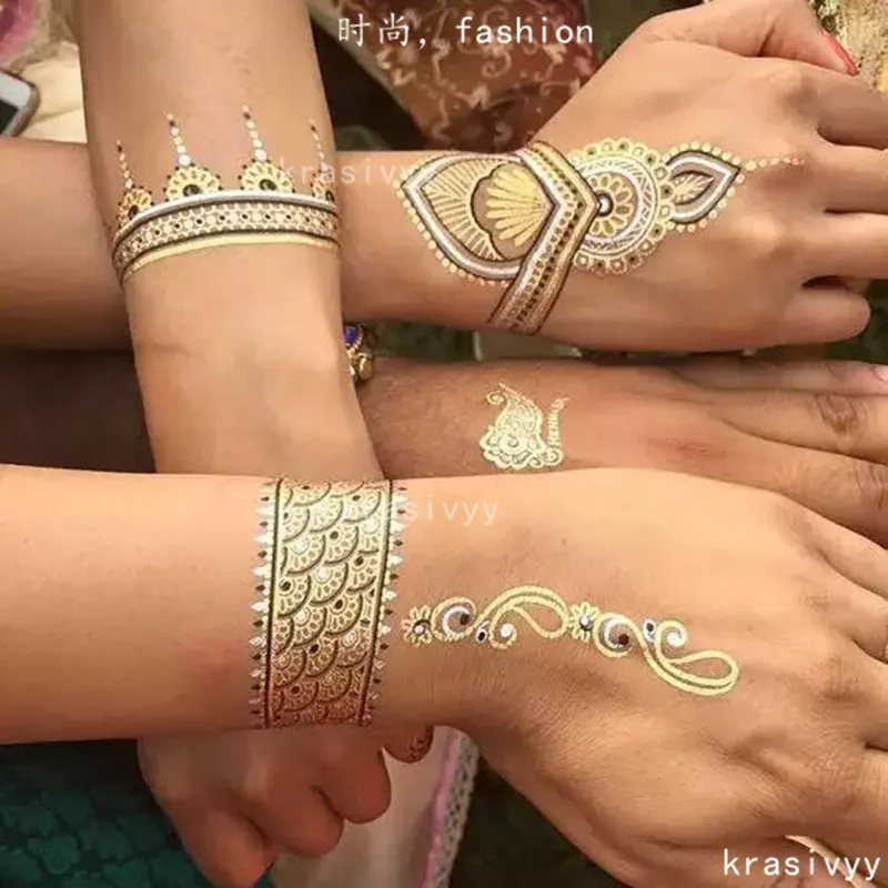 Временные золотые татуировки наклейки ювелирные браслеты вечерние модная