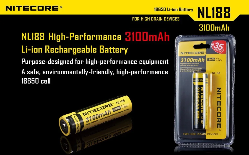 NITECORE NL188 18650 3100mAh 3,7 V 11.5Wh литий-ионная аккумуляторная батарея с защитой PCB