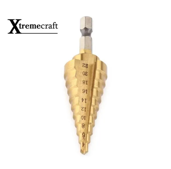 Ступенчатое сверло из быстрорежущей стали с титановым покрытием 4 22 мм для