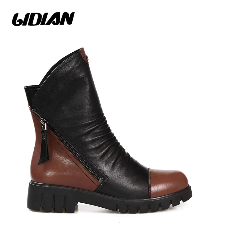 LIDIAN/модные теплые женские ботильоны черного цвета сезон осень зима Короткие