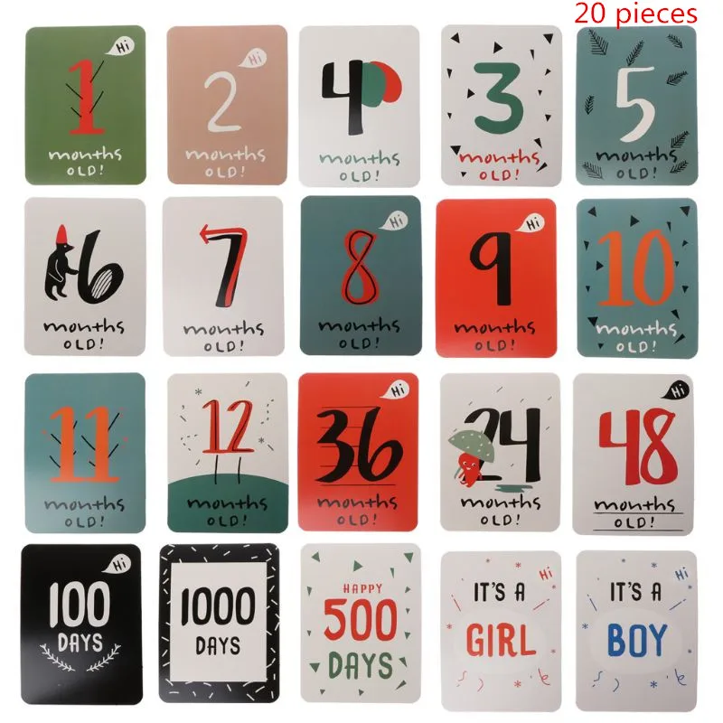 baby card 20 шт./компл. для памяти для малышей на день рождения Мемориал веху карты Nordic Стиль весело месяц фотография карты Подставки для фотографий - Цвет: baby card