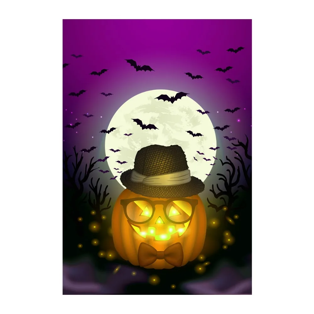 Гирлянда для Хэллоуина Садовый флаг г-на тыкв в шляпке полнолуние и летучие мыши