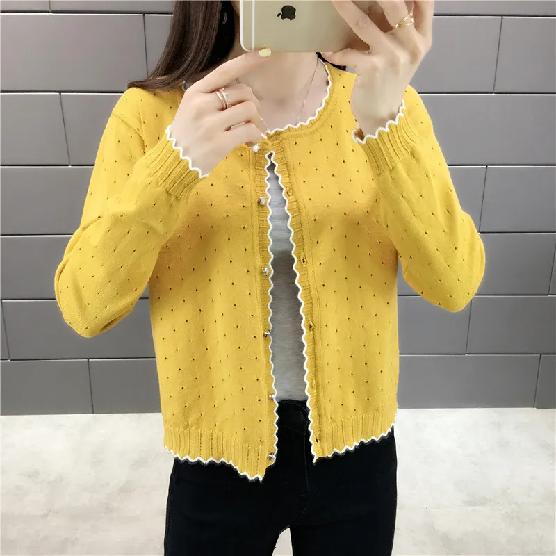 OHCLOTHING короткий дизайн тонкий кардиган женский вырез солнцезащитный Кондиционер рубашка свитер вязаная верхняя одежда маленький плащ