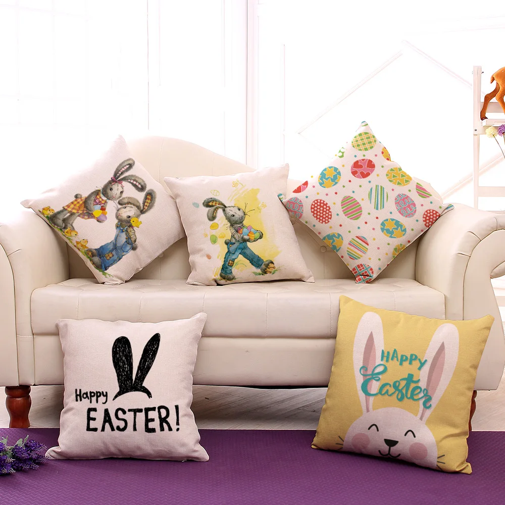 Чехол для подушки Miracille Happy Easter с милым улыбающимся кроликом и принтом в виде яиц