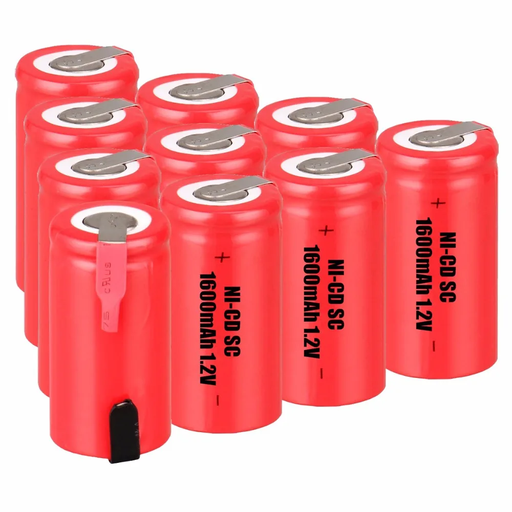 10 шт SC 1600mah 1 2 v аккумулятор NICD аккумуляторы для электрических шуруповертов 4 25 см *