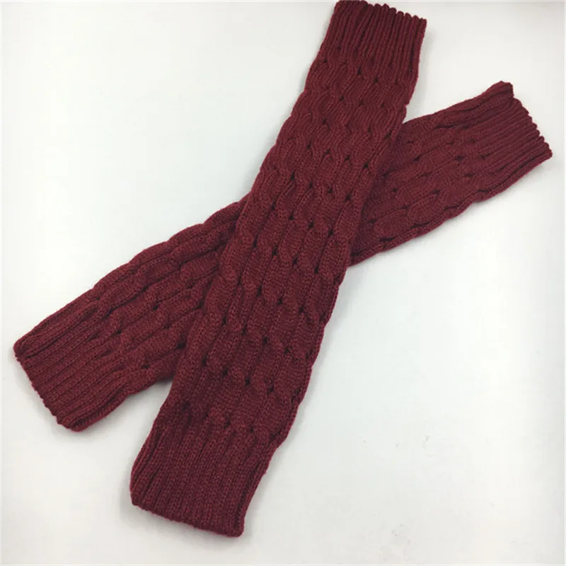 Wine red Осенне-зимние женские вязаные гетры; сапоги до колена; укороченные сапоги гетры; однотонные теплые сапоги - Цвет: Wine red