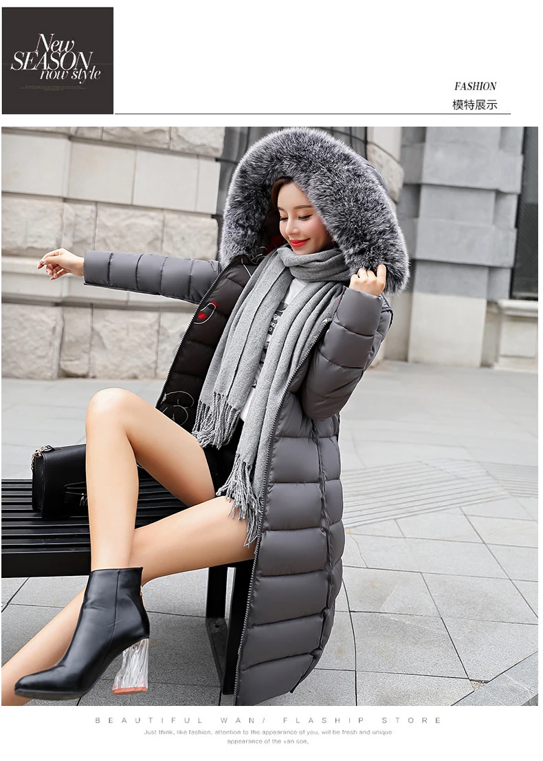 MANDADI winter clothes women fashion cotton padded winter coat women fur collar outerwear hooded print long jacket female