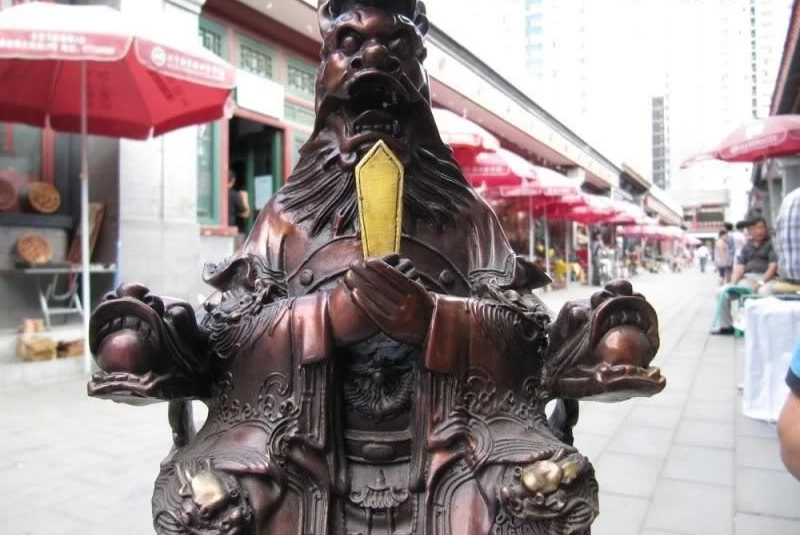 Китайский Миф красная бронза медь изысканный девять дракон статуя король Будда |