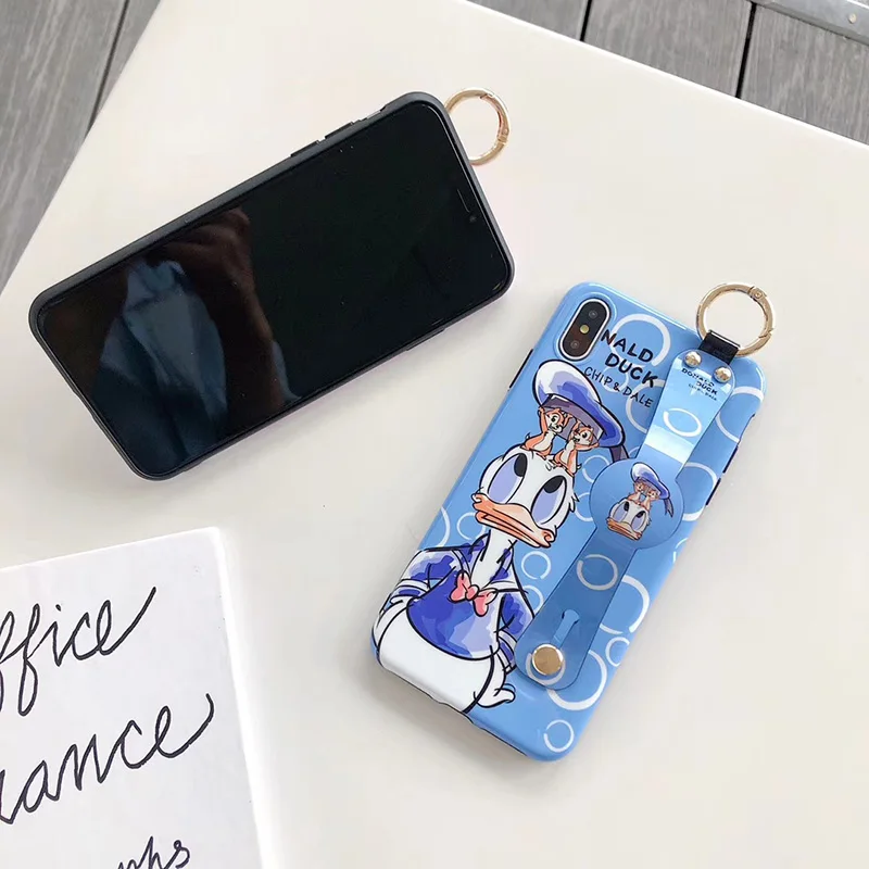 Мультяшный чехол с Дональдом и Дейзи Дак чехол для iPhone 7 8 6 6 S Plus милый ремешок на запястье кронштейн чехол для телефона iPhone XS Max XR X Чехол Fundas