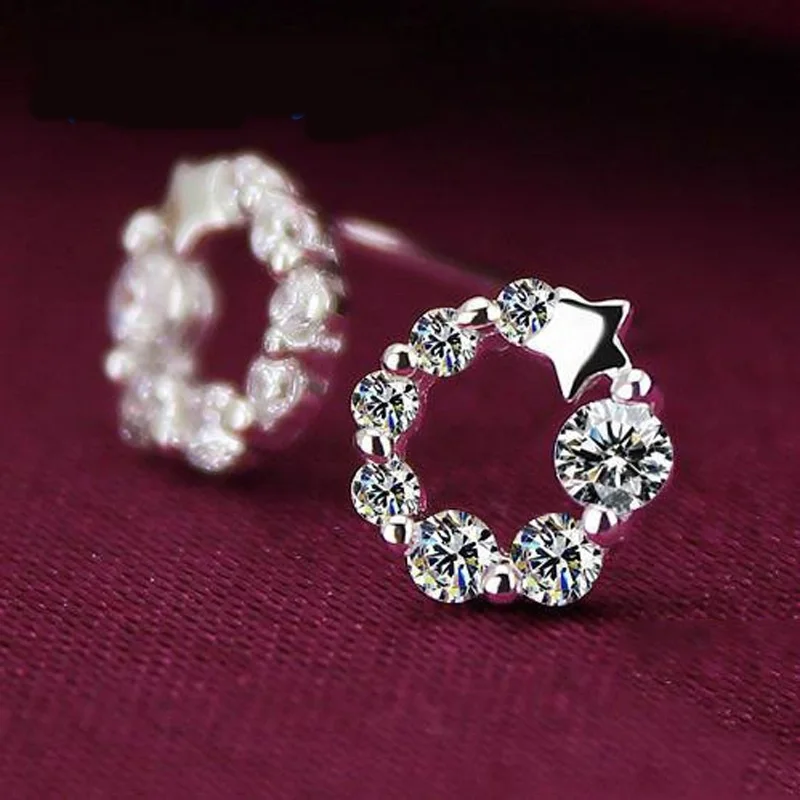 OMHXFC Wholesale European Fashion Woman Girl Party Wedding Gift Purple Star Zircon 100% S925 Sterling Silver Stud Earrings EN80 | Украшения