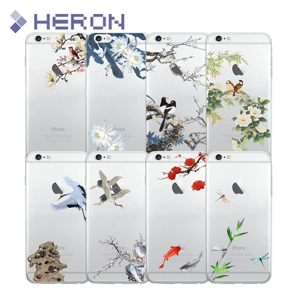 Мягкий чехол для iPhone 7 с цветком и птица серии супер тонкий задняя крышка iphone 4 4S 5 5S