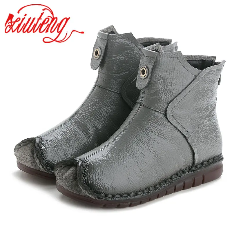 

Xiuteng 2020 Winter Genuine Leather Women Ankle Boots Handmade Embroider Ethnic Style Vintage Women Shoes Flat Boots For Gift