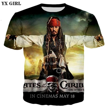 YX GIRL Jack Sparrow, футболка с 3d принтом из фильма Пираты Карибы, новинка, Мужская/женская летняя стильная повседневная футболка - Цвет: color as the picture