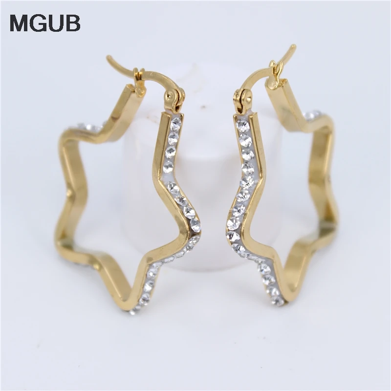 Три стиля высокое качество серьги-кольца из нержавеющей стали с кристаллами