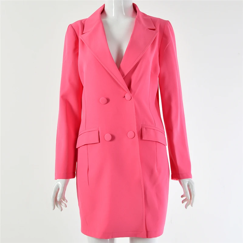 Colysmo Sexy Blazer Dress Women Autumn Slim Fit Bodycon Pockets Ffice Lady Short Dress Double Breasted Work Wear Pink Dress