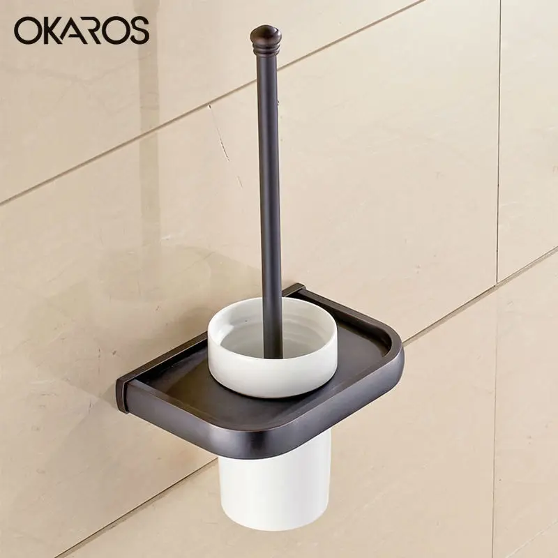Держатель для туалетной щетки OKAROS с керамической чашкой твердая латунь
