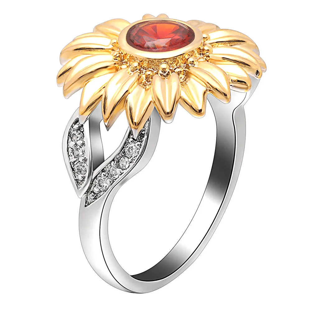 RZR321L-W UFOORO AAA CZ камень кольцо ювелирные изделия bague Femme серебряный цвет милый Подсолнух золото кристалл свадебные кольца для женщин подарок дропшиппинг - Цвет основного камня: RZR321L-W