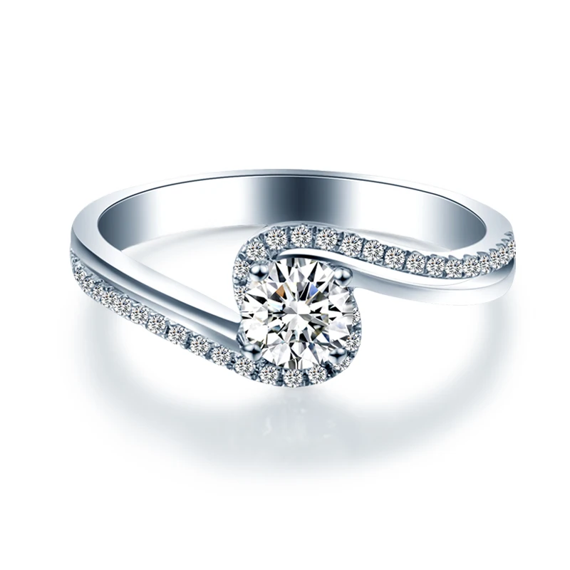 ZHJIASHUN уникальное кольцо с алмазом Moissanite 0.8ct круглая огранка 14K белое золото