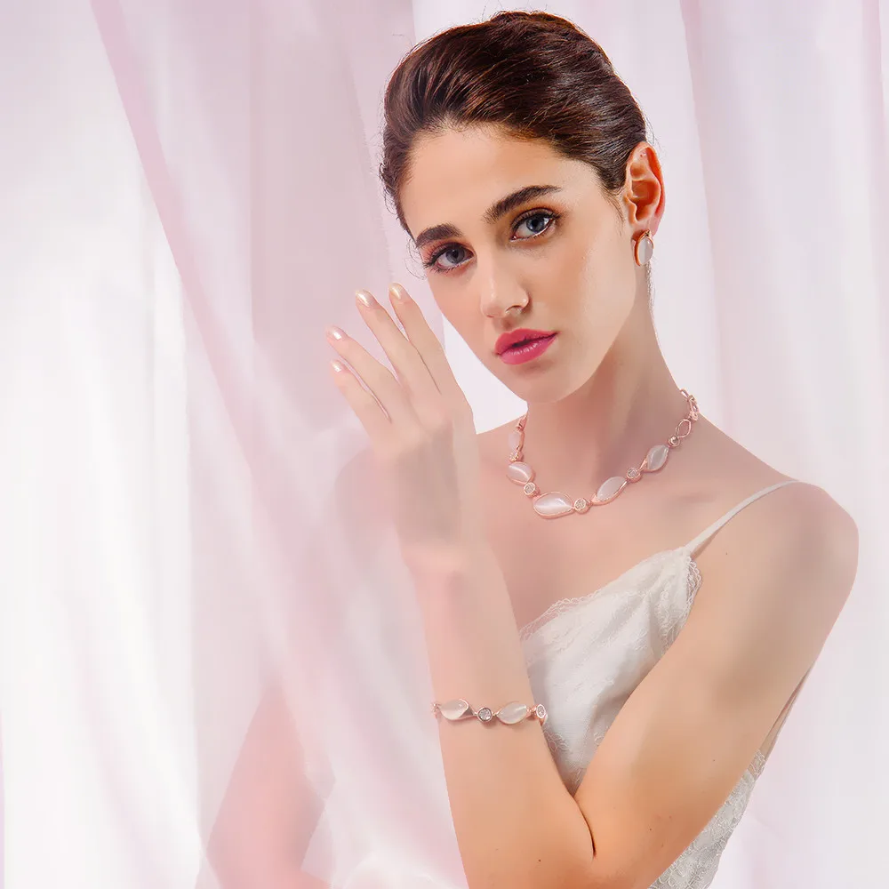 Viennois элегантный розовая позолота кошачий eye' камень с Braclet и браслет цепи для