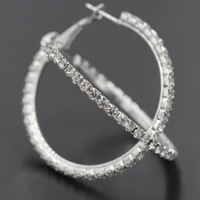 sexy big round hoop 925 sterling silver earrings jewelry with clear crystal stone woman gifts for xmas party gifts 20 90mm