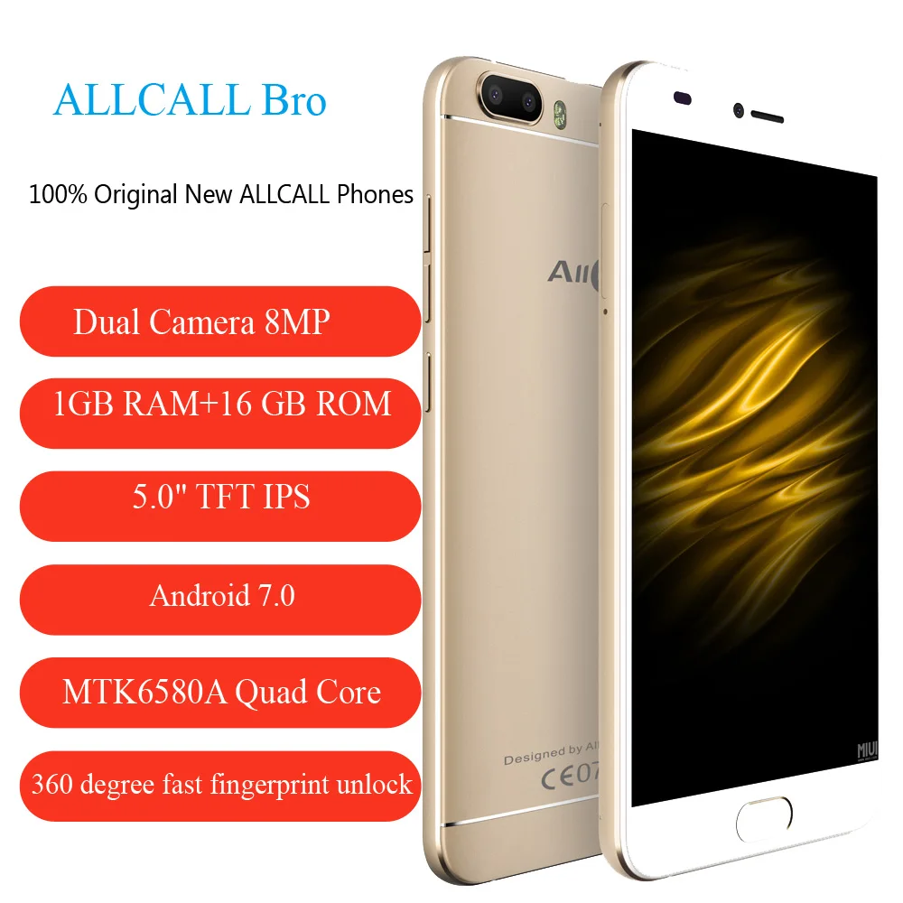 AllCall Bro смартфон отпечатков пальцев 3g MTK6580A 4 ядра 5 0 &quot1280*720 Android 7 1 ГБ оперативная