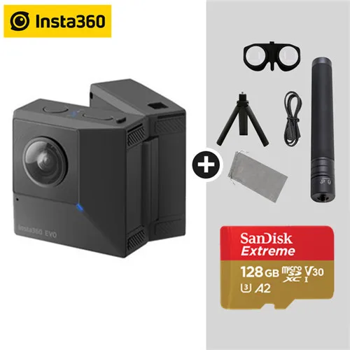 Insta360 EVO 5,7 K видео 3D видеокамера для панорамной Insta 360 Камера для андроид iPhone XS/XS Max/XR/iPhone X/8/8 Plus/7/7 plus/6s/6s Плюс/SE - Цветной: Kit F 128gb n pole
