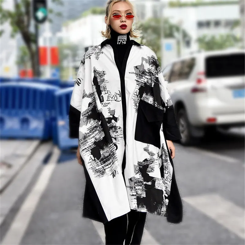 New 2019 Spring Summer Shirt Pattern Flower Loose Plus Size Clothes Long Mosaic Printing Blouse Women Tops |