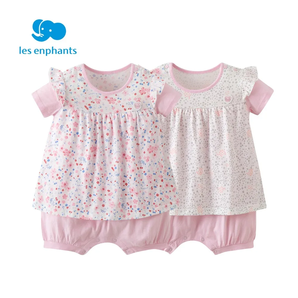 Les enphants для маленьких девочек Ropmer цветочный короткий рукав одежда хлопковые