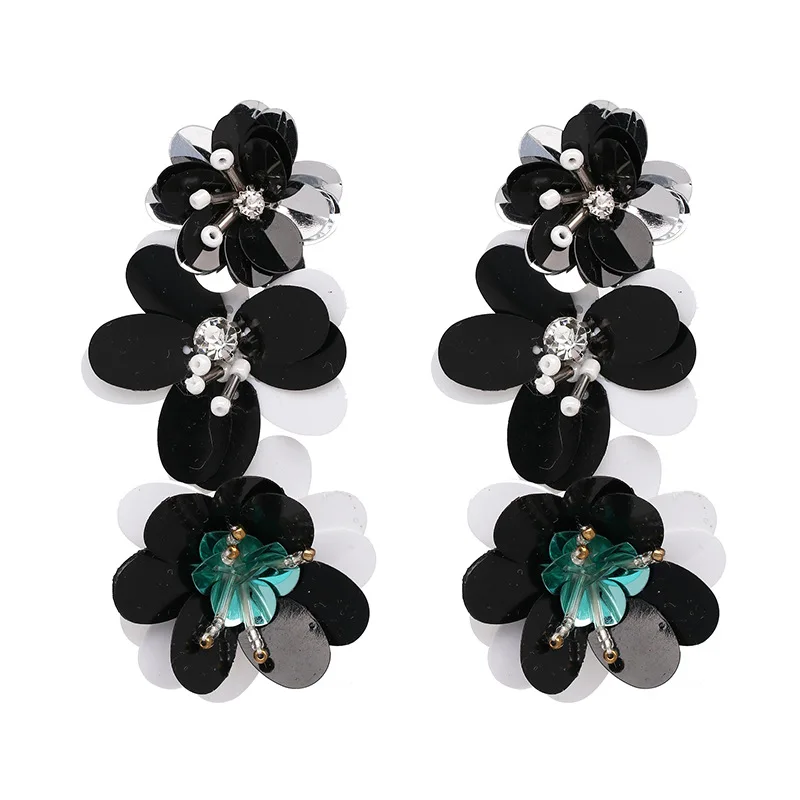 2018 Fashion Colorful Sequins Flower Drop Earrings For Women Statement Floral Long Dangle Bohemian Jewelry Accessories | Украшения и